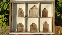 Polished  Wispy Phantom Smokey Quartz Points  x 6 From Madagascar