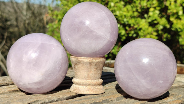 Polished Rare Blue Star Rose Quartz Spheres x 3 From Ambatondrazaka, Madagascar