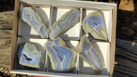 Polished One Side Polished Blue Lace Agate Specimens  x 6 From Nsanje, Malawi