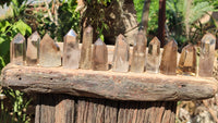 Polished Wispy Phantom Smokey Quartz Points x 12 From Madagascar