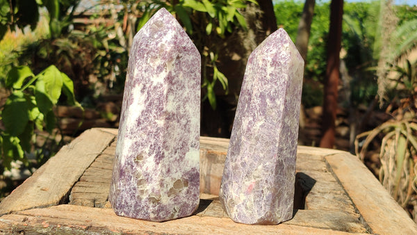 Polished Lepidolite Points With Pink Rubellite  x 2 From Madagascar
