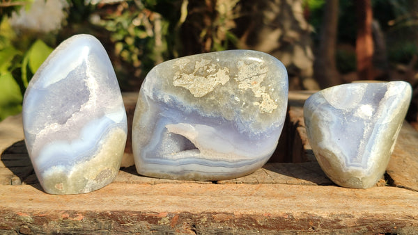 Polished Blue Lace Agate Standing Free Forms  x 3 From Nsanje, Malawi