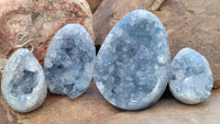 Polished Crystal Centred Celestite Eggs  x 4 From Sakoany, Madagascar