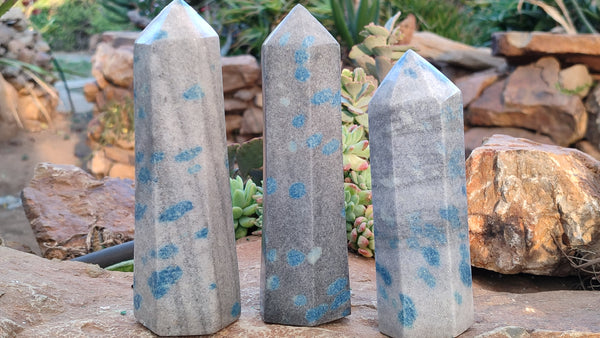 Polished Blue Spotted Spinel Quartz Points  x 3 From Madagascar