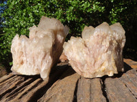 Natural Cascading White Phantom Quartz Clusters  x 3 From Luena, Congo - Toprock Gemstones and Minerals 