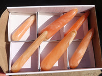 Polished Orange Twist Calcite Massage Wands x 6 From Maevantanana, Madagascar