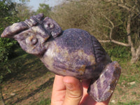 Polished Hand Carved Leopard Stone & Lepidolite Owls  x 2 From Zimbabwe - TopRock