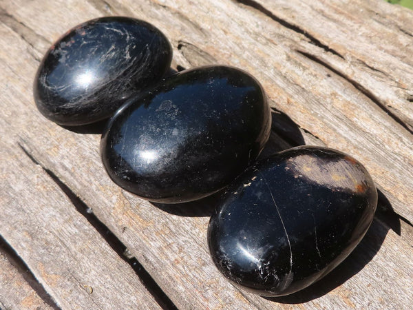 Polished Schorl Black Tourmaline Palm Stones  x 12 From Madagascar - TopRock