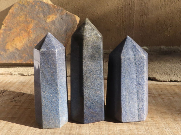 Polished Blue Lazulite Points  x 3 From Madagascar