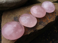 Polished Gemmy Pink Rose Quartz Palm Stones  x 12 From Madagascar - TopRock