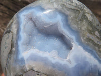 Polished Blue Lace Agate Standing Free Forms With Nice Crystalline Geode Vugs x 6 From Malawi - TopRock