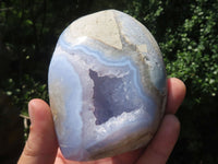 Polished Blue Lace Agate Standing Free Forms With Nice Crystalline Geode Vugs x 6 From Malawi - TopRock