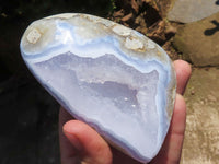 Polished Blue Lace Agate Standing Free Forms With Nice Crystalline Geode Vugs x 6 From Malawi - TopRock