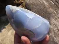 Polished Blue Lace Agate Standing Free Forms With Nice Crystalline Geode Vugs x 6 From Malawi - TopRock