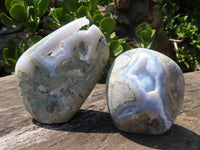 Polished Blue Lace Agate Standing Free Forms With Nice Crystalline Geode Vugs x 6 From Malawi - TopRock