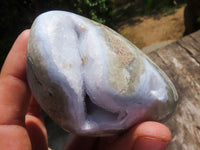 Polished Blue Lace Agate Standing Free Forms With Nice Crystalline Geode Vugs x 6 From Malawi - TopRock