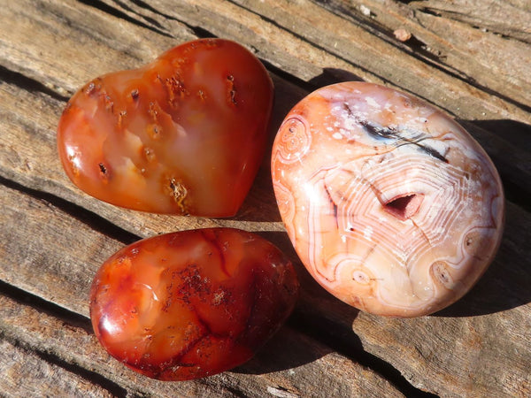 Polished Carnelian Agate Hearts & Palm Stones  x 12 From Madagascar