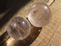 Polished Large Rainbow Veil Clear Quartz Balls x 2 From Madagascar