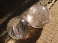 Polished Large Rainbow Veil Clear Quartz Balls x 2 From Madagascar