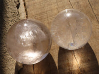 Polished Large Rainbow Veil Clear Quartz Balls x 2 From Madagascar