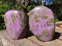 Polished Stichtite & Serpentine Standing Free Forms With Silky Purple Threads  x 3 From Barberton, South Africa - Toprock Gemstones and Minerals 