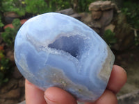 Polished Blue Lace Agate Standing Free Forms With Nice Crystalline Geode Vugs x 6 From Malawi - TopRock