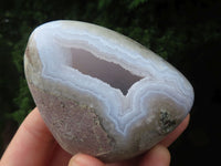 Polished Blue Lace Agate Standing Free Forms With Nice Crystalline Geode Vugs x 6 From Malawi - TopRock