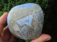 Polished Blue Lace Agate Standing Free Forms With Nice Crystalline Geode Vugs x 6 From Malawi - TopRock