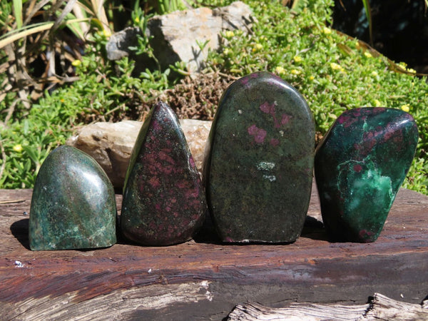 Polished Fluorescent Ruby Corundum In Chrome Verdite Free Forms x 4 From Zimbabwe - TopRock