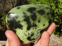 Polished Green Leopard Stone Standing Free Forms x 6 From Zimbabwe