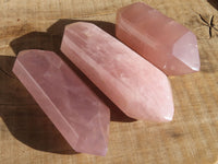 Polished Double Terminated Rose Quartz Points x 3 From Madagascar