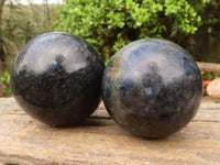 Polished Iolite / Water Sapphire Spheres  x 2 From Madagascar - Toprock Gemstones and Minerals 