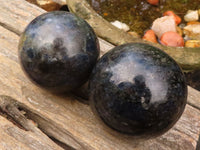 Polished Iolite / Water Sapphire Spheres  x 2 From Madagascar - Toprock Gemstones and Minerals 