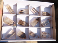 Polished Wispy Phantom Smokey Quartz Points x 12 From Madagascar