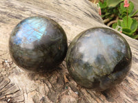 Polished Large Labradorite Spheres  x 2 From Tulear, Madagascar