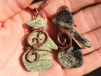 Polished  Copper Wire Wrapped Leopard Stone Eagle Pendants  x 6 From Zimbabwe