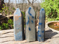 Polished Blue Spotted Spinel Quartz Points x 3 From Madagascar