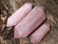 Polished Double Terminated Rose Quartz Points  x 3 From Madagascar - TopRock