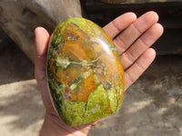 Polished Green Opal Standing Free Forms  x 2 From Antsirabe, Madagascar