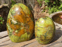 Polished Green Opal Standing Free Forms  x 2 From Antsirabe, Madagascar