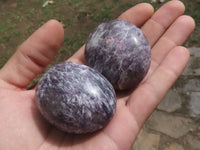 Polished Purple Lepidolite Palm Stones  x 12 From Madagascar - TopRock