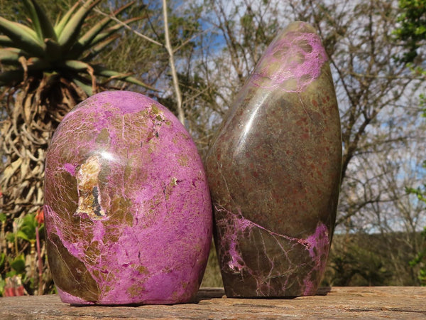 Polished Purple Stichtite & Serpentine Standing Free Forms x 2 From Barberton, South Africa