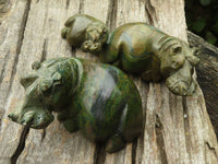 Polished Green Verdite Hippo Carvings  x 2 From Zimbabwe - TopRock