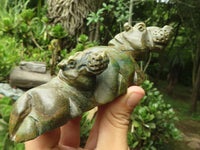 Polished Green Verdite Hippo Carvings  x 2 From Zimbabwe - TopRock