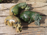 Polished Hand carved Verdite & Leopard stone Hippos x 3 From Zimbabwe