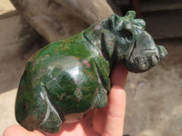 Polished Hand carved Verdite & Leopard stone Hippos x 3 From Zimbabwe