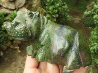 Polished Green Verdite Hippo Carvings  x 2 From Zimbabwe - TopRock