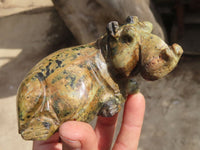 Polished Hand carved Verdite & Leopard stone Hippos x 3 From Zimbabwe