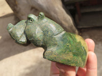 Polished Hand carved Verdite & Leopard stone Hippos x 3 From Zimbabwe