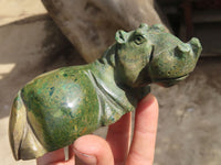 Polished Hand carved Verdite & Leopard stone Hippos x 3 From Zimbabwe